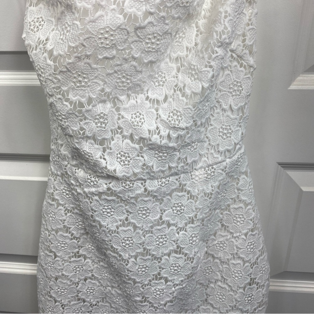 Crochet Eyelet Floral Dress White Strappy Open Back Romantic Baddie Party Small - Picture 5 of 8